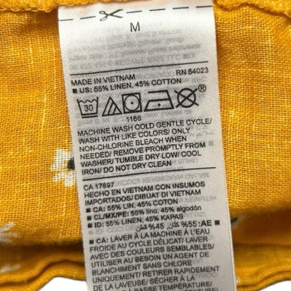 Old Navy Womens M Yellow Flowers Linen Blend Button Up Shirt Sleeveless Tie - Picture 6 of 7